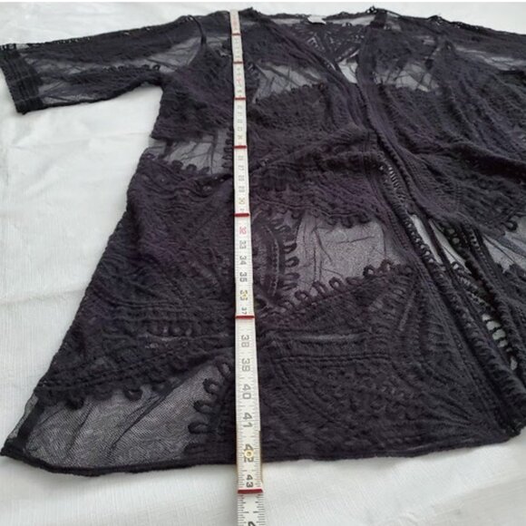 Black Boho Sheer Embroidered Lace Ruana Duster Kimono Cover-Up Size XXL-XXXL - Picture 6 of 8
